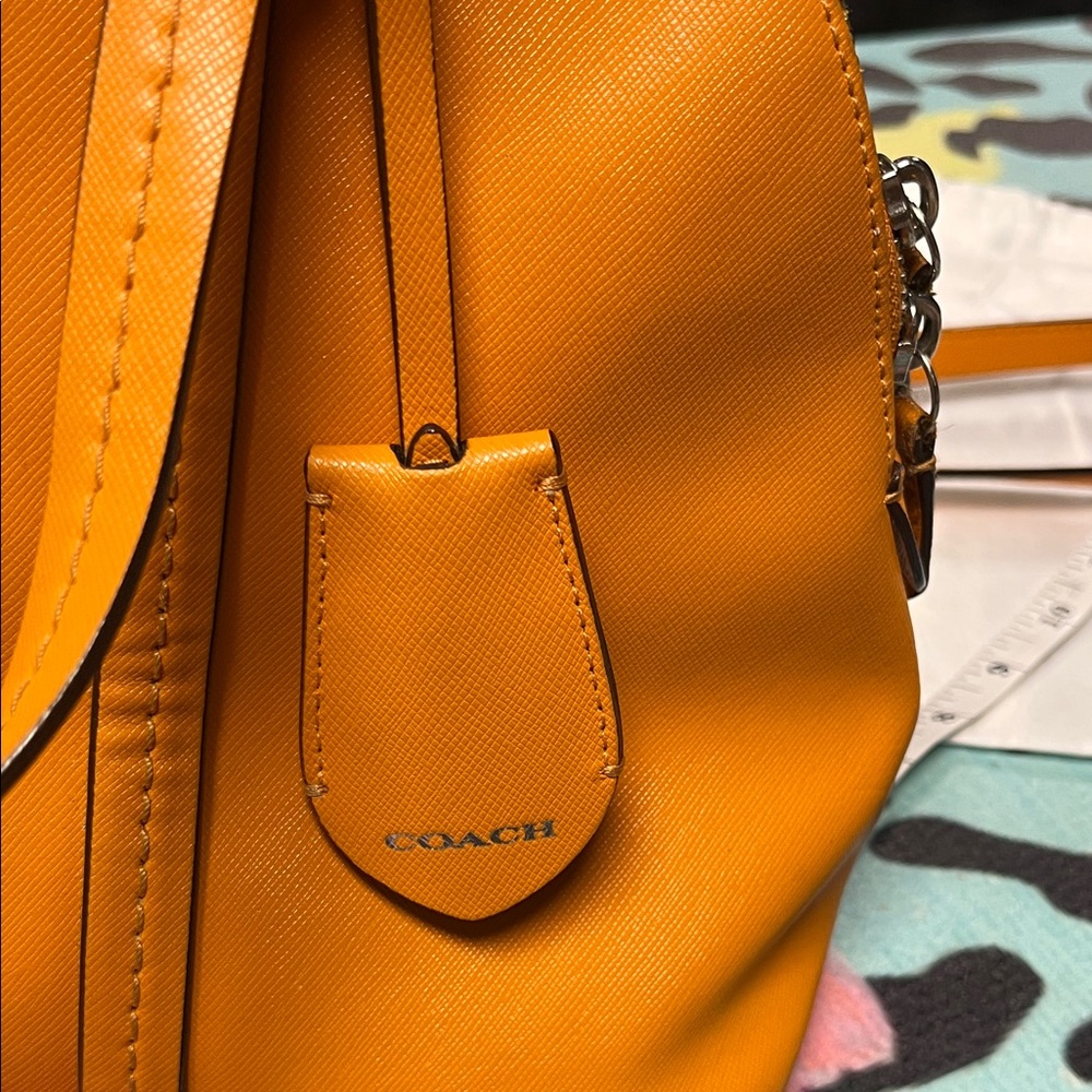 Coach Peyton Cora Domed Satchel Orange Saffiano Leather Crossbody Bag F25671 - Picture 5 of 16